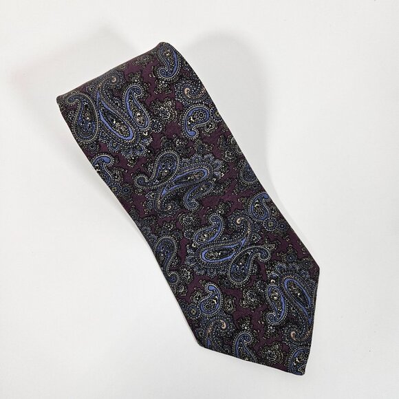Neil Martin Paisley Mens Tie Italian Silk Made in USA Necktie Dark Purple Blue - Picture 2 of 11